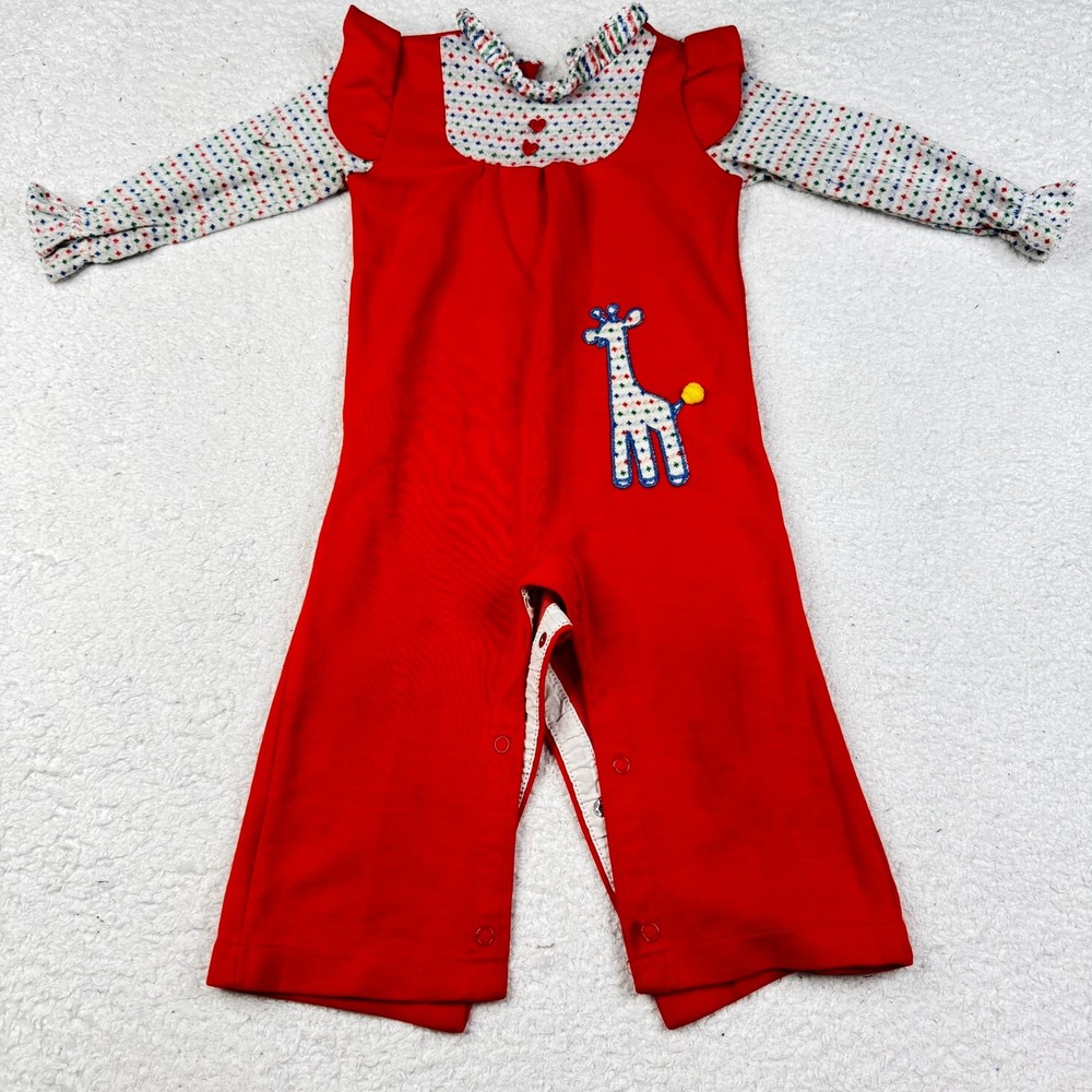 Carters Vtg 70's Red‎ Giraffe Jumper Romper 24 Months